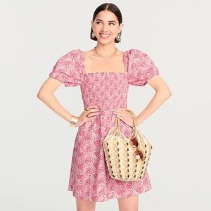J.Crew Pink Smoked Mini Dress Floral Tropical Pattern